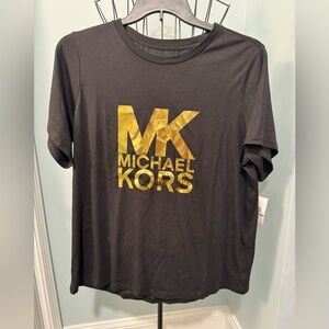 Michael Kors Black Gold foil logo Cotton/Modal Blend women’s t shirt 1X 1XL